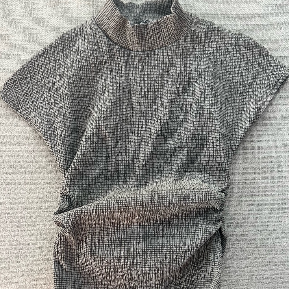 Zara Taupe Textured Mock Neck Top